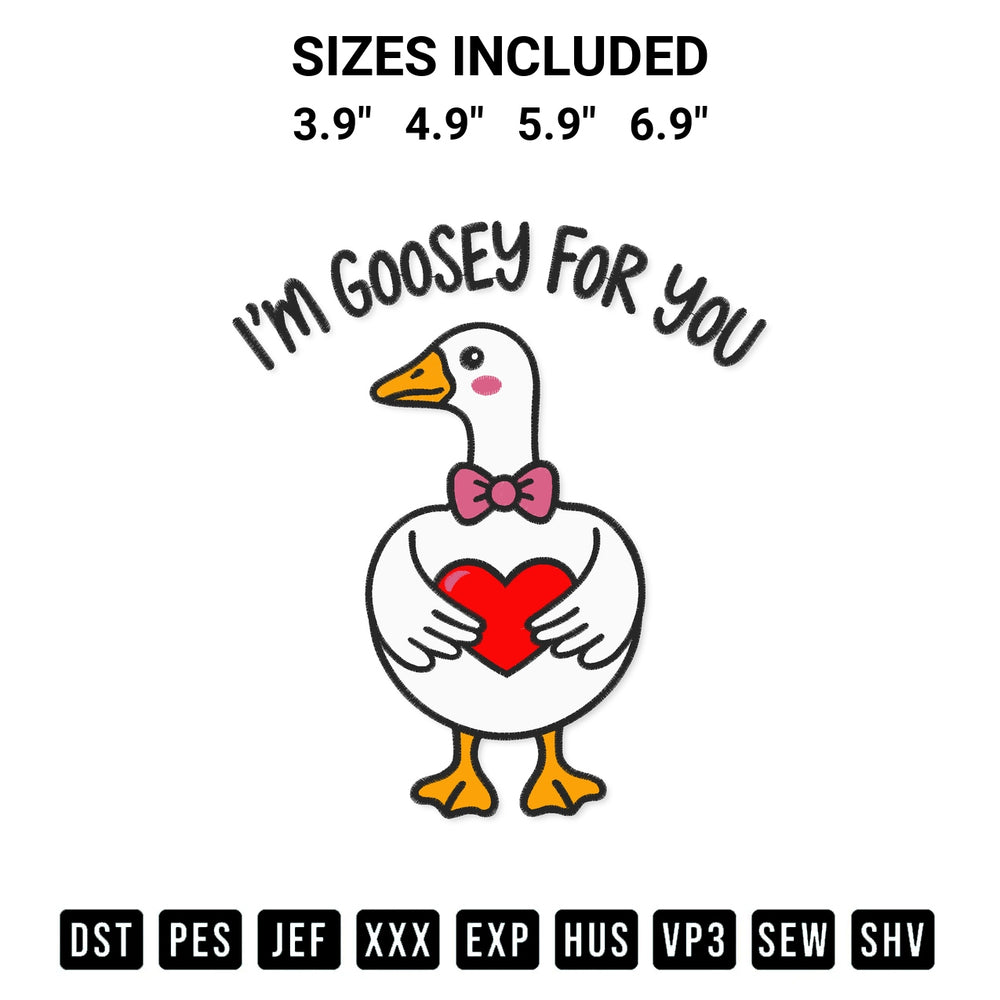 Elevate your next project with our Im Goosey For You Embroidery Design embroidery file. Shop high-quality digital patterns instantly at Designspacks.com. Available sizes: 3.9", 4.9", 5.9", 6.9".