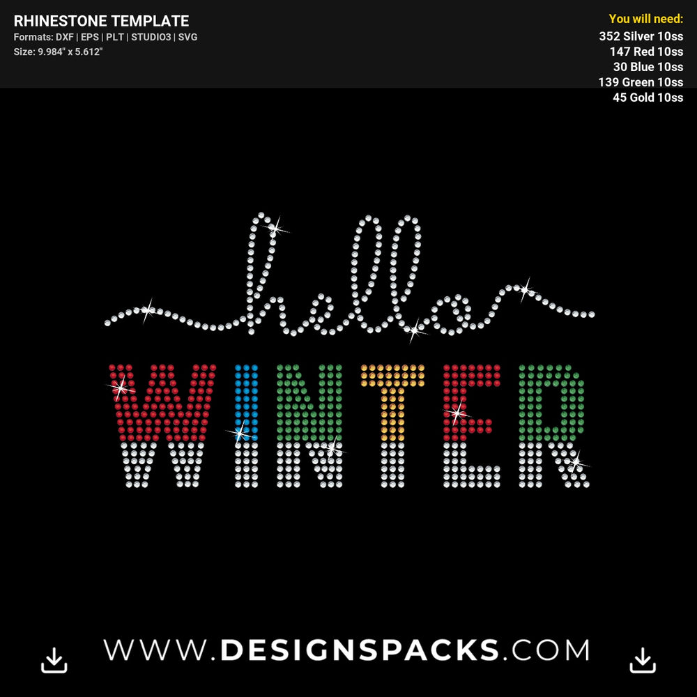 Hello Winter Snow Sparkle Rhinestone Digital Template
