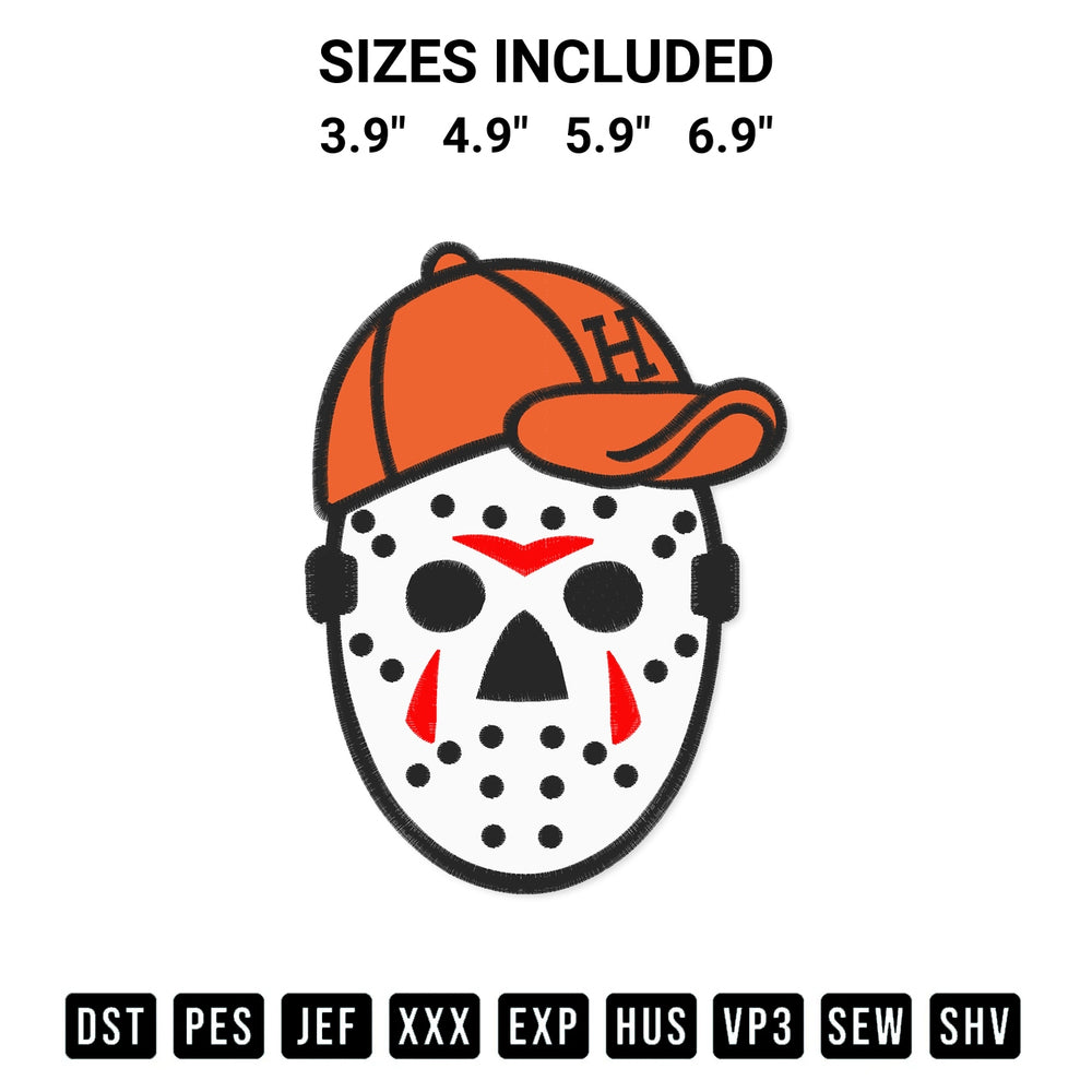 Add a unique touch to your apparel with the Houston Astros Jason Voorhees Mask Embroidery Design embroidery file. Premium instant download available now on Designspacks.com. Available sizes: 3.9", 4.9", 5.9", 6.9".