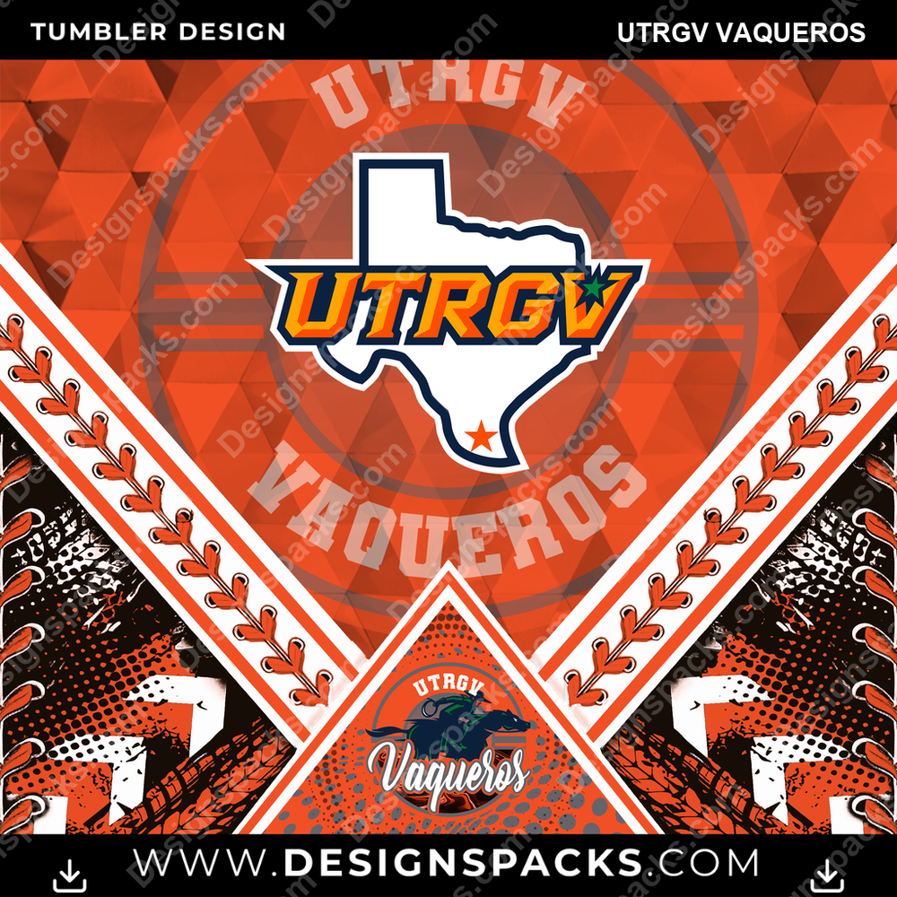 College Sport Diamond UTRGV Vaqueros Tumbler Digital Wrap Design