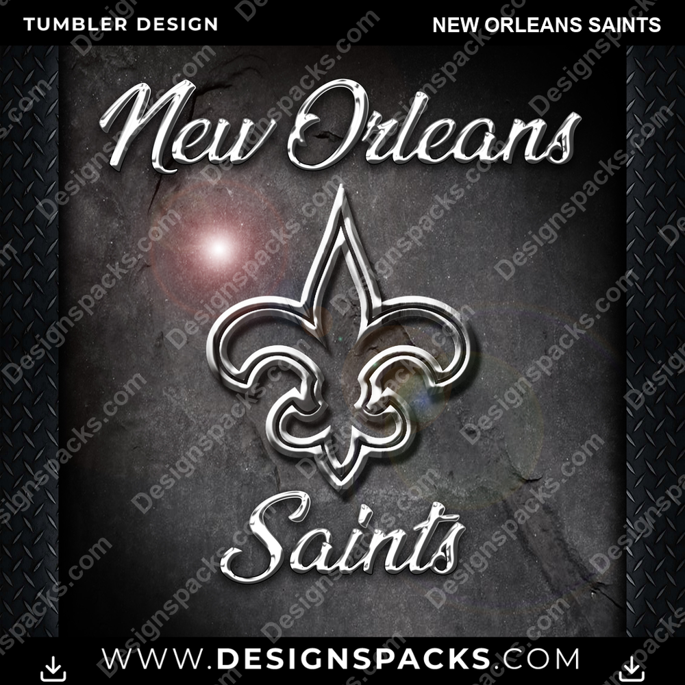 Football Chrome New Orleans Saints NFL Football Tumbler Digital Wrap Design Download