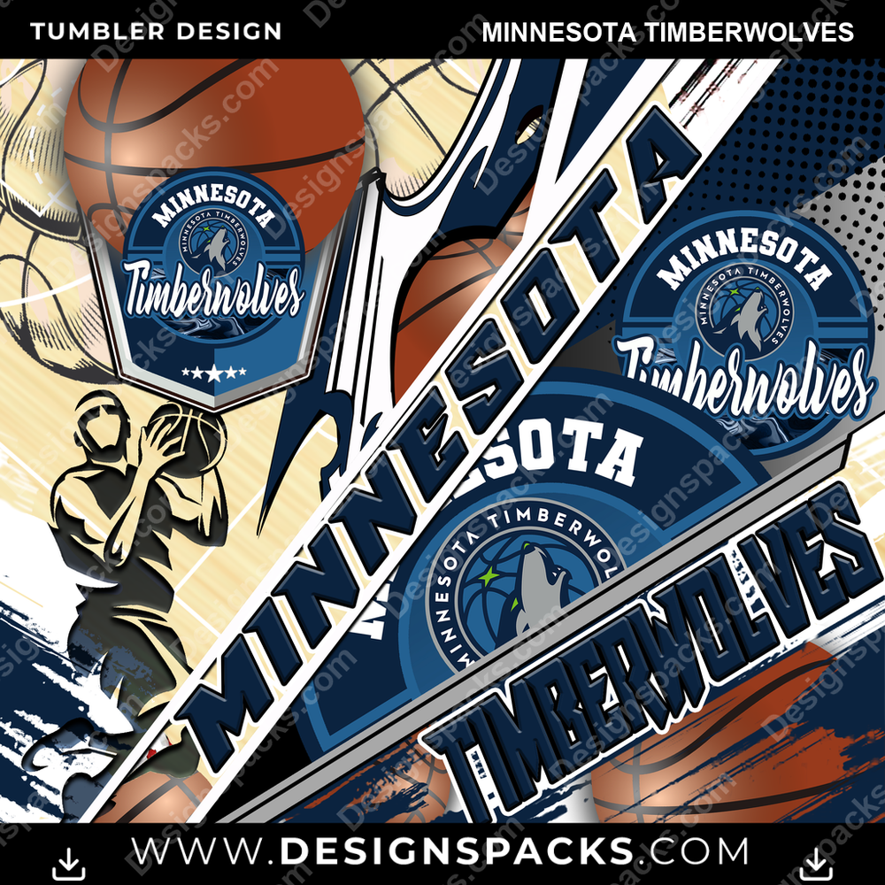 Basketball Silhouette Minnesota Timberwolves Tumbler Digital Wrap Design