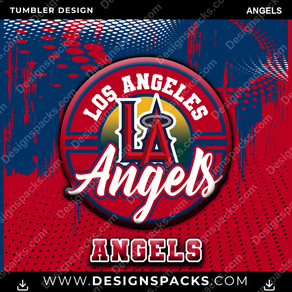 Diseño digital de envoltura para vaso "Angels" con logo de punto de béisbol