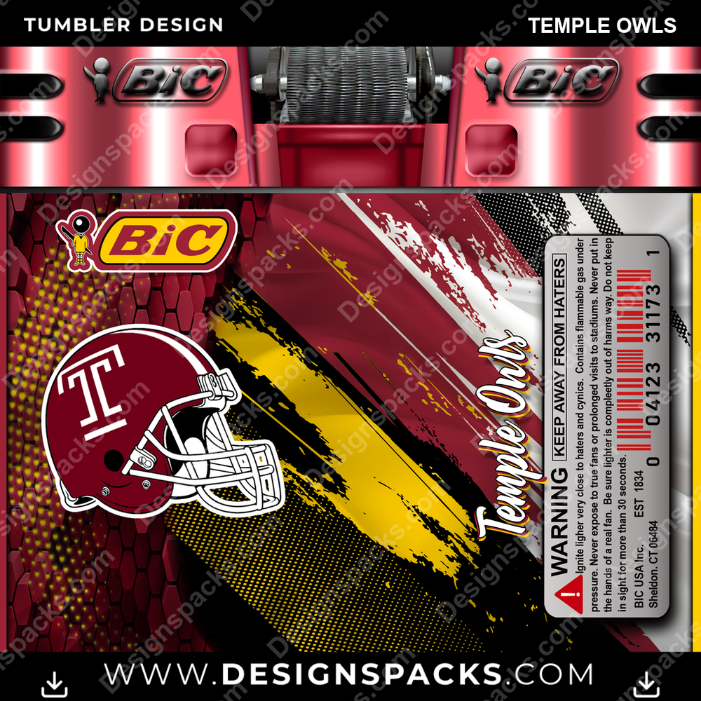 College Sport BIC Lighter Temple Owls NCAA College Sport Tumbler Digital Wrap Design Download