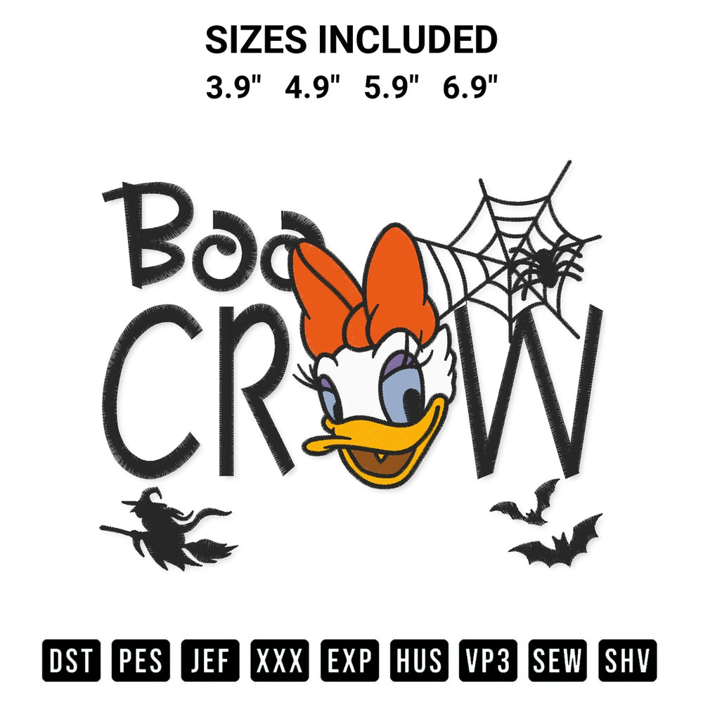Shop the Daisy Duck Boo Crew Pumpkin Embroidery Design machine embroidery pattern at Designspacks.com. Beautifully digitized for flawless stitching on any fabric. Available sizes: 3.9", 4.9", 5.9", 6.9".