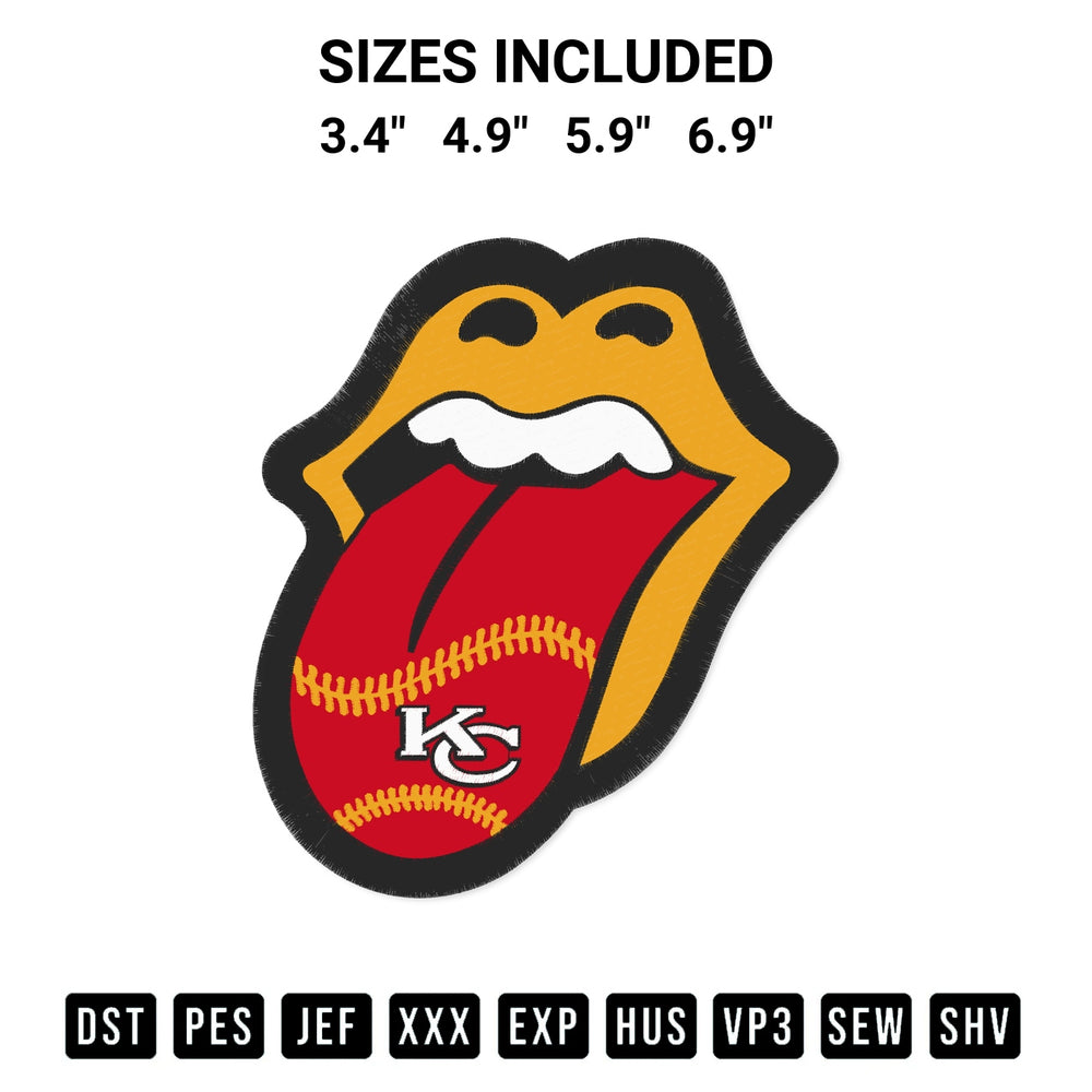 Looking for the perfect pattern? Download the Kansas City Chiefs Rolling Stones Tongue American Football Tongue Embroidery Design embroidery design today at Designspacks.com. Crisp, clean stitching guaranteed. Available sizes: 3.4", 4.9", 5.9", 6.9".