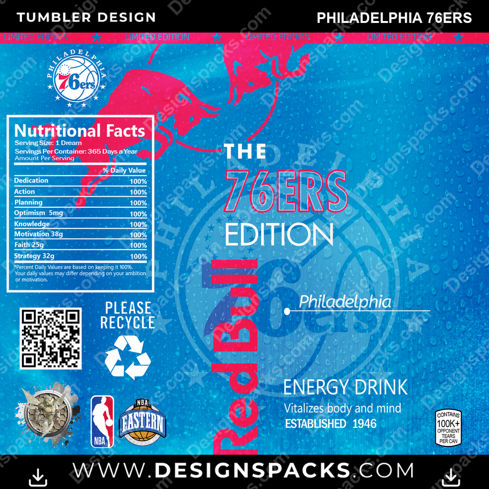 Basketball Red Bull Philadelphia 76ers NBA Basketball Tumbler Digital Wrap Design Download