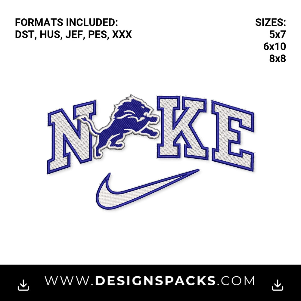 Detroit Lions Nike Swoosh Logo Embroidery Design - Instant digital download pattern at Designspacks.com