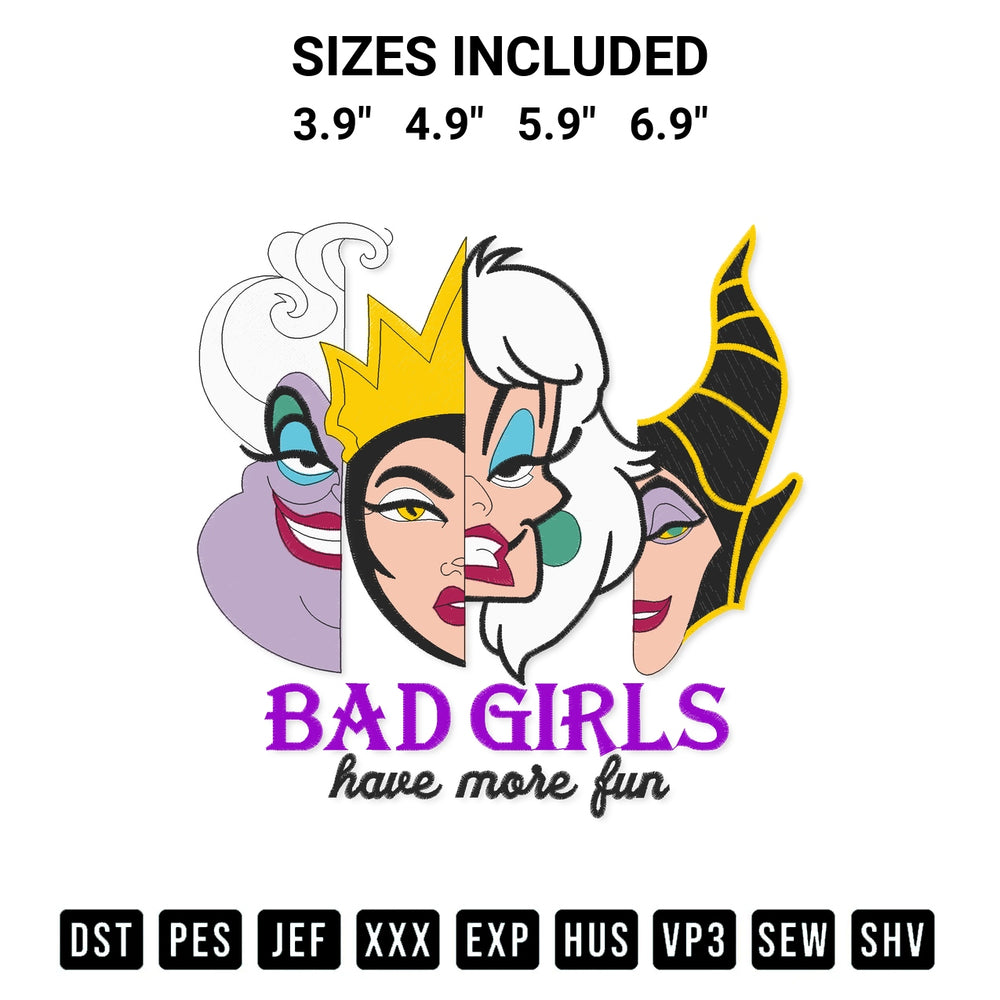 Add a unique touch to your apparel with the Bad Girls Have More Fun Embroidery Design embroidery file. Premium instant download available now on Designspacks.com. Available sizes: 3.9", 4.9", 5.9", 6.9".