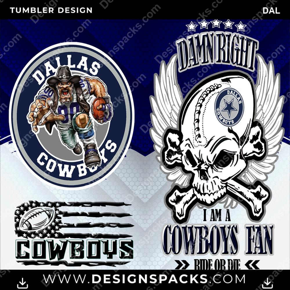 Football Skull DAL Tumbler Digital Wrap Design