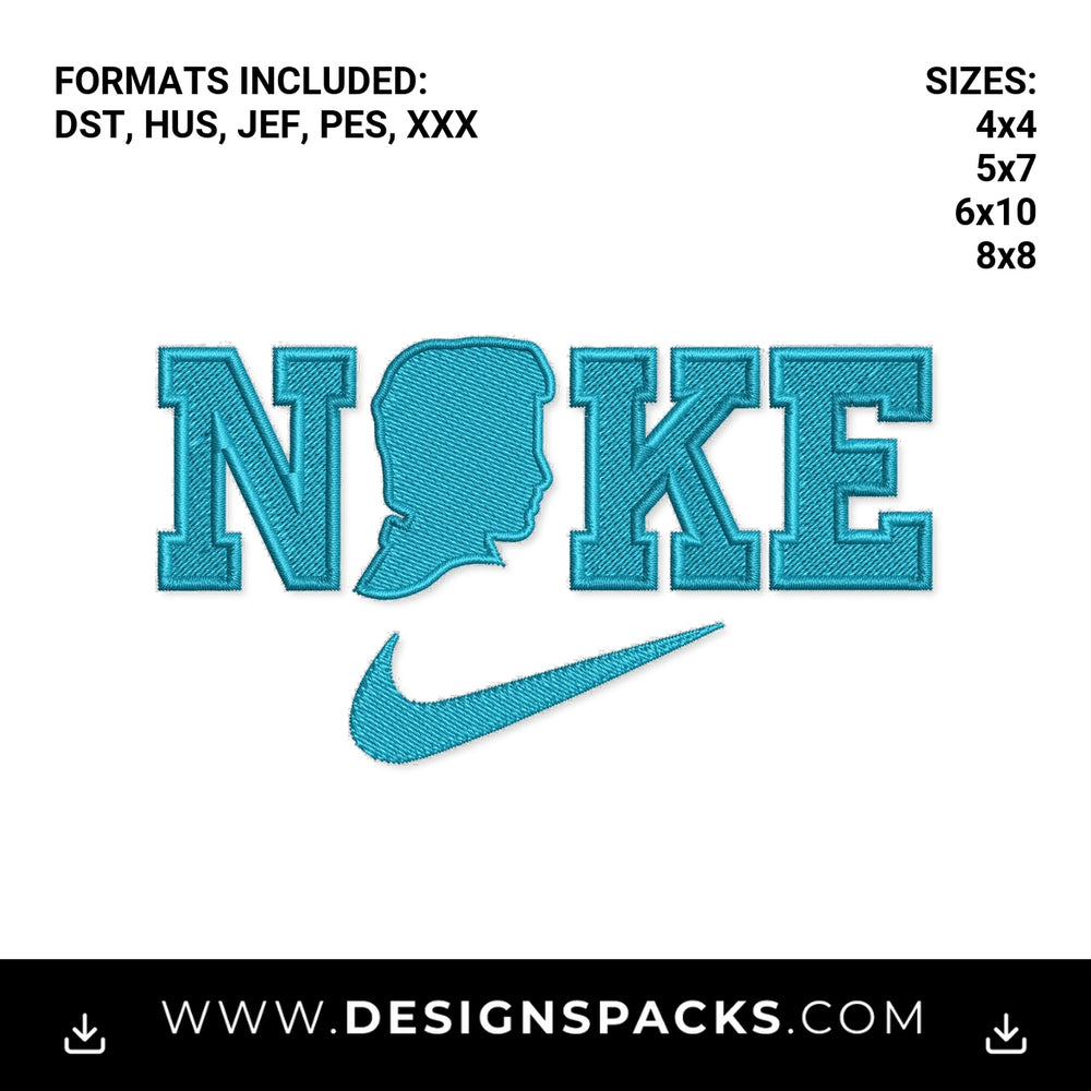 Vintage JFK Nike Swoosh Embroidery Design - Instant digital download pattern at Designspacks.com