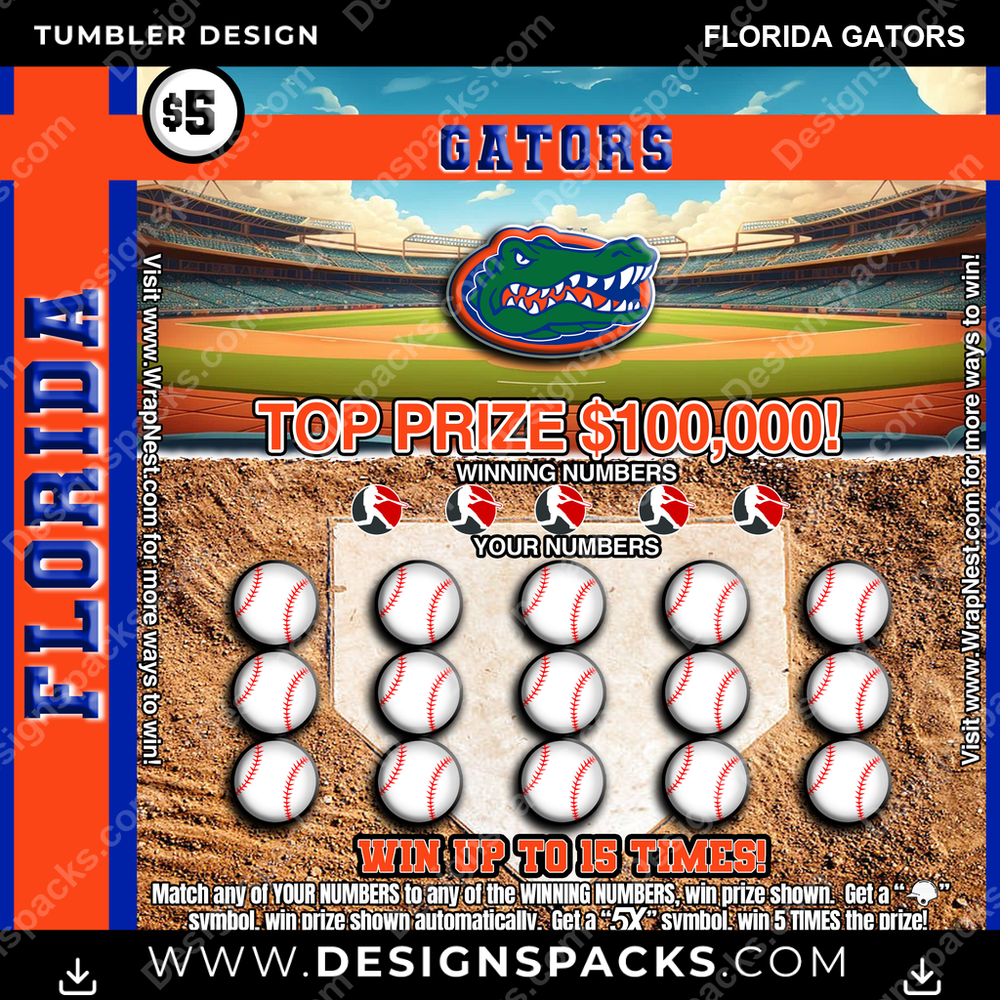 College Sport Lottery Ticket (BASEBALL) Florida Gators NCAA College Sport Tumbler Digital Wrap Design Download
