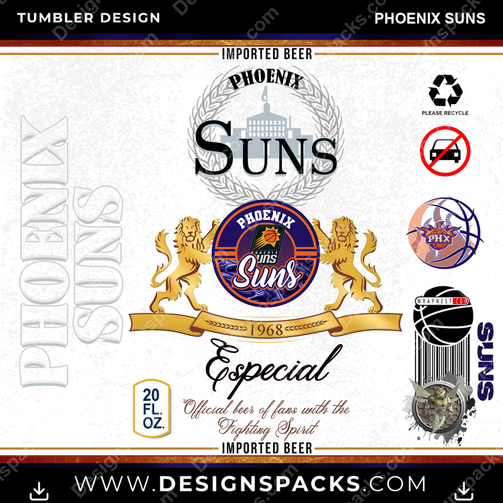 Basketball Modelo Phoenix Suns Tumbler Digital Wrap Design