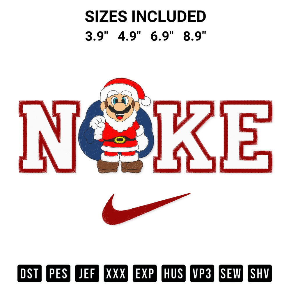 Get the Nike Mario Bros Christmas Embroidery Design embroidery design for your custom crafts! Premium digitized files available for instant download at Designspacks.com. Available sizes: 3.9", 4.9", 6.9", 8.9".