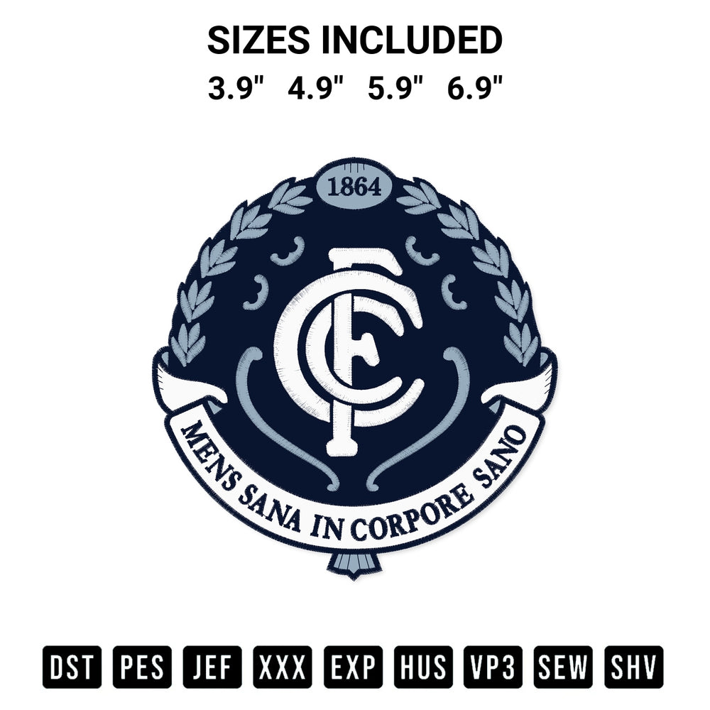 Create amazing crafts with the Carlton Blues Afl Embroidery Design embroidery file. High-quality digital download from Designspacks.com, perfect for beginners and pros. Available sizes: 3.9", 4.9", 5.9", 6.9".