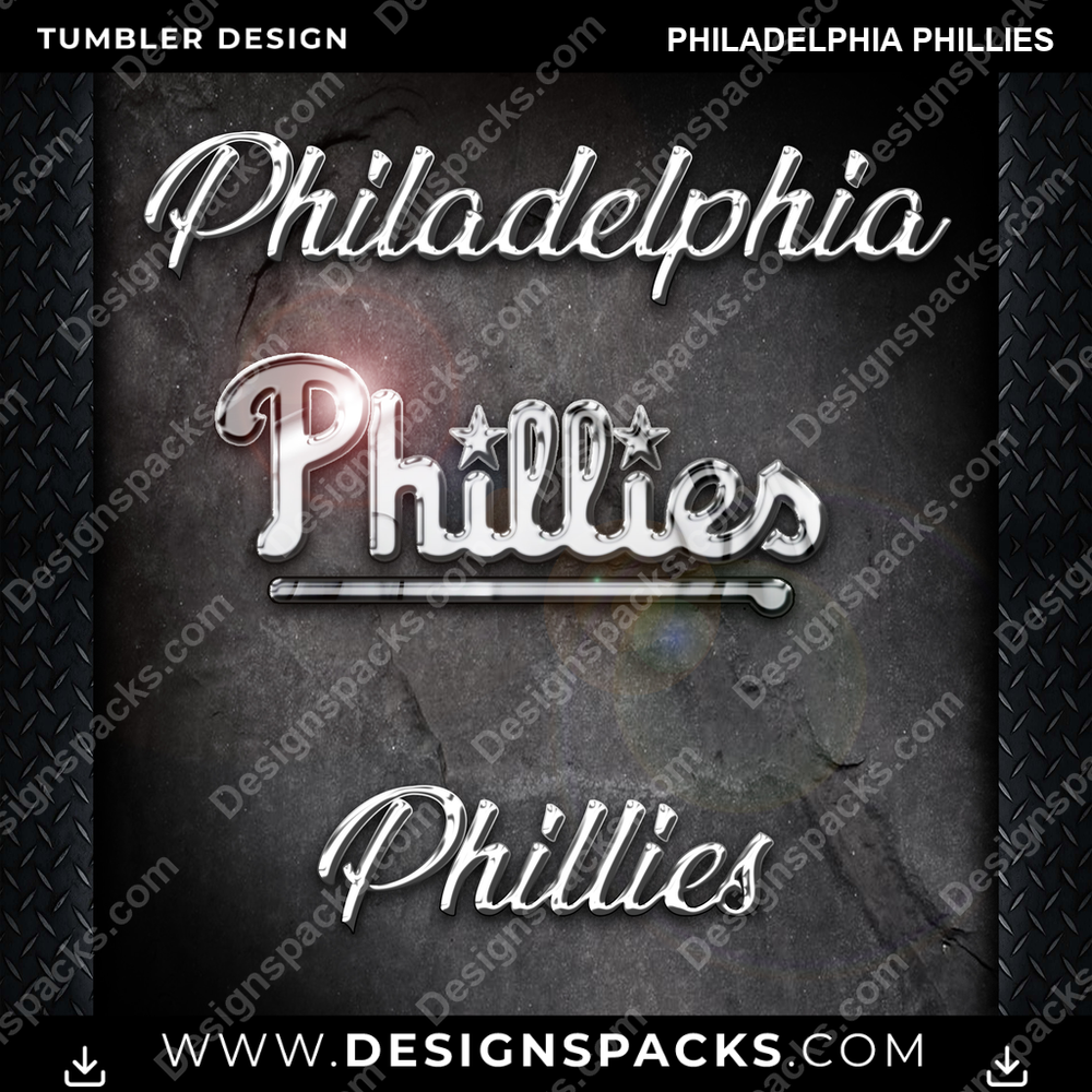 Baseball Chrome Philadelphia Phillies Tumbler Digital Wrap Design