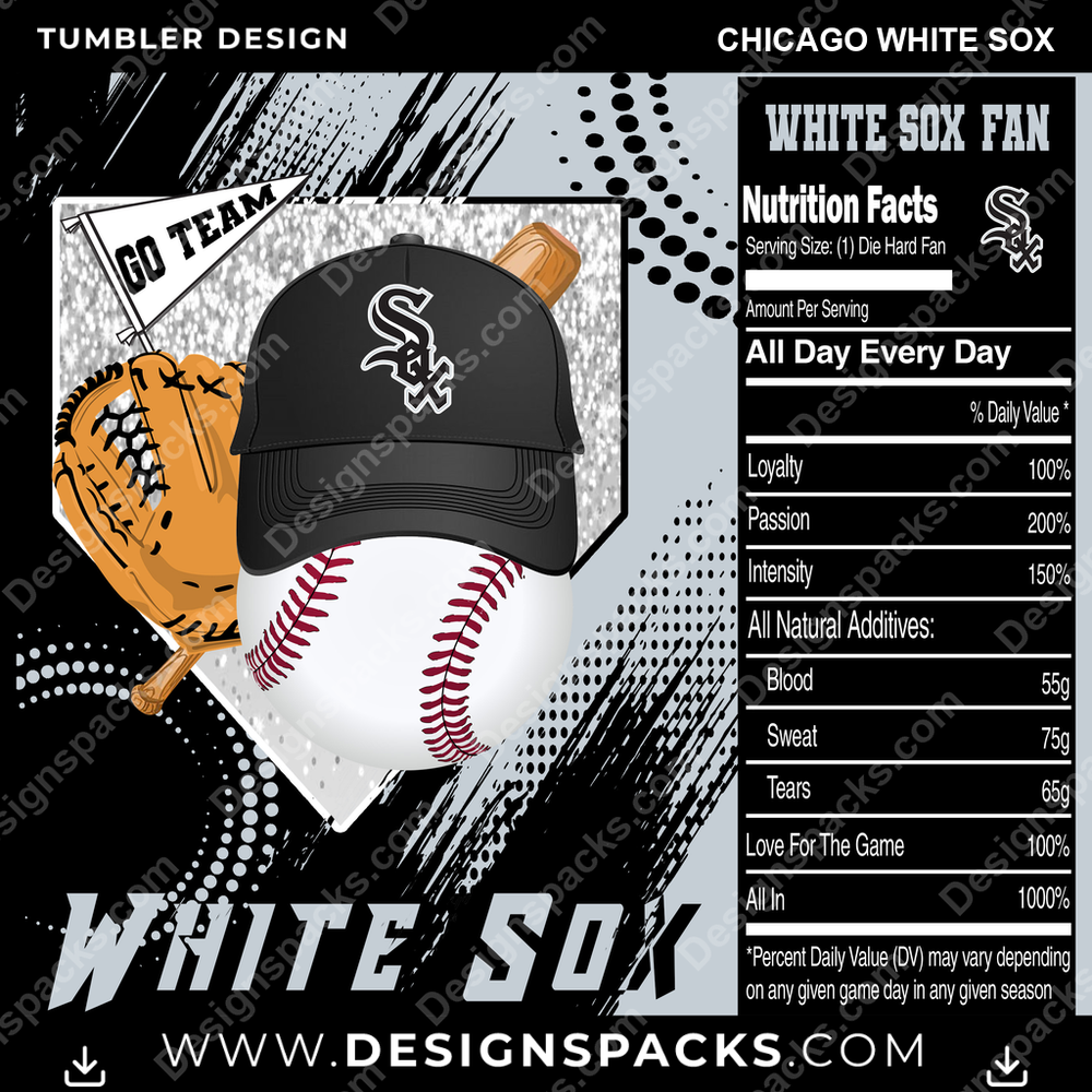 Baseball Team Fan Chicago White Sox Tumbler Digital Wrap Design