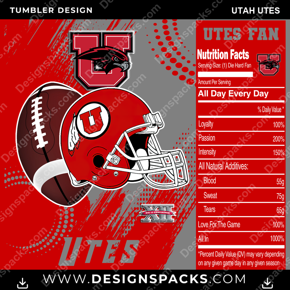 College Sport Team Fan CFB Utah Utes NCAA College Sport Tumbler Digital Wrap Design Download