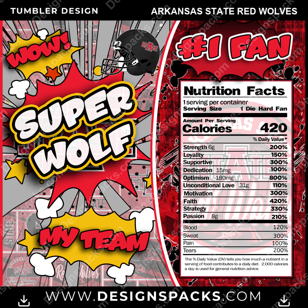 College Sport Super Team Arkansas State Red Wolves NCAA College Sport Tumbler Digital Wrap Design Download