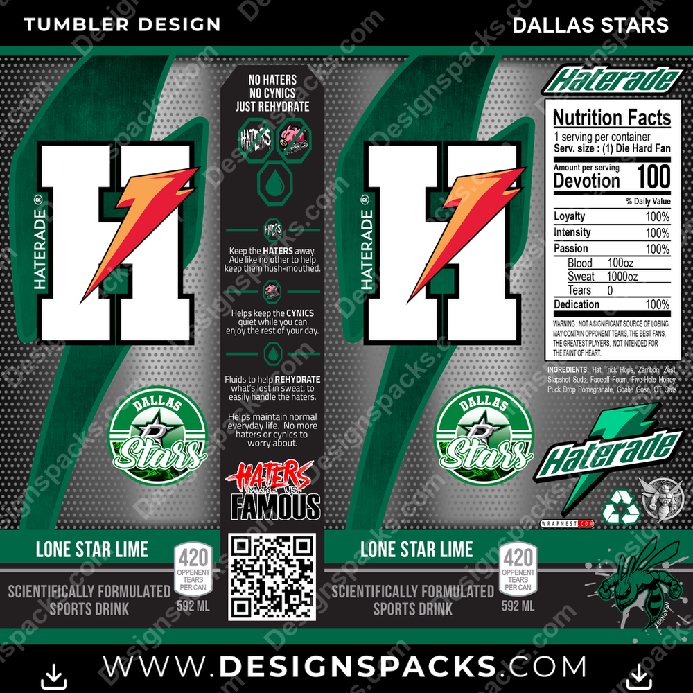 Hockey Haterade Dallas Stars NHL Hockey Tumbler Digital Wrap Design Download