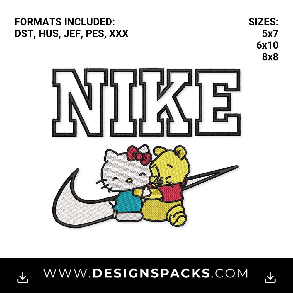 Nike Hello Kitty and Winnie the Pooh Embroidery Design - Instant digital download pattern at Designspacks.com