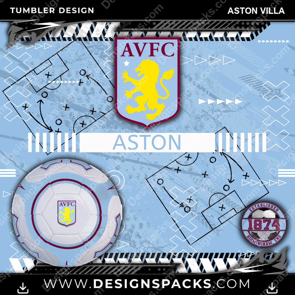 Soccer UK Xs & Os Aston Villa MLS Soccer Tumbler Digital Wrap Design Download
