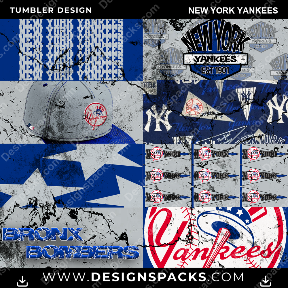 Baseball Distressed BG New York Yankees Tumbler Digital Wrap Design