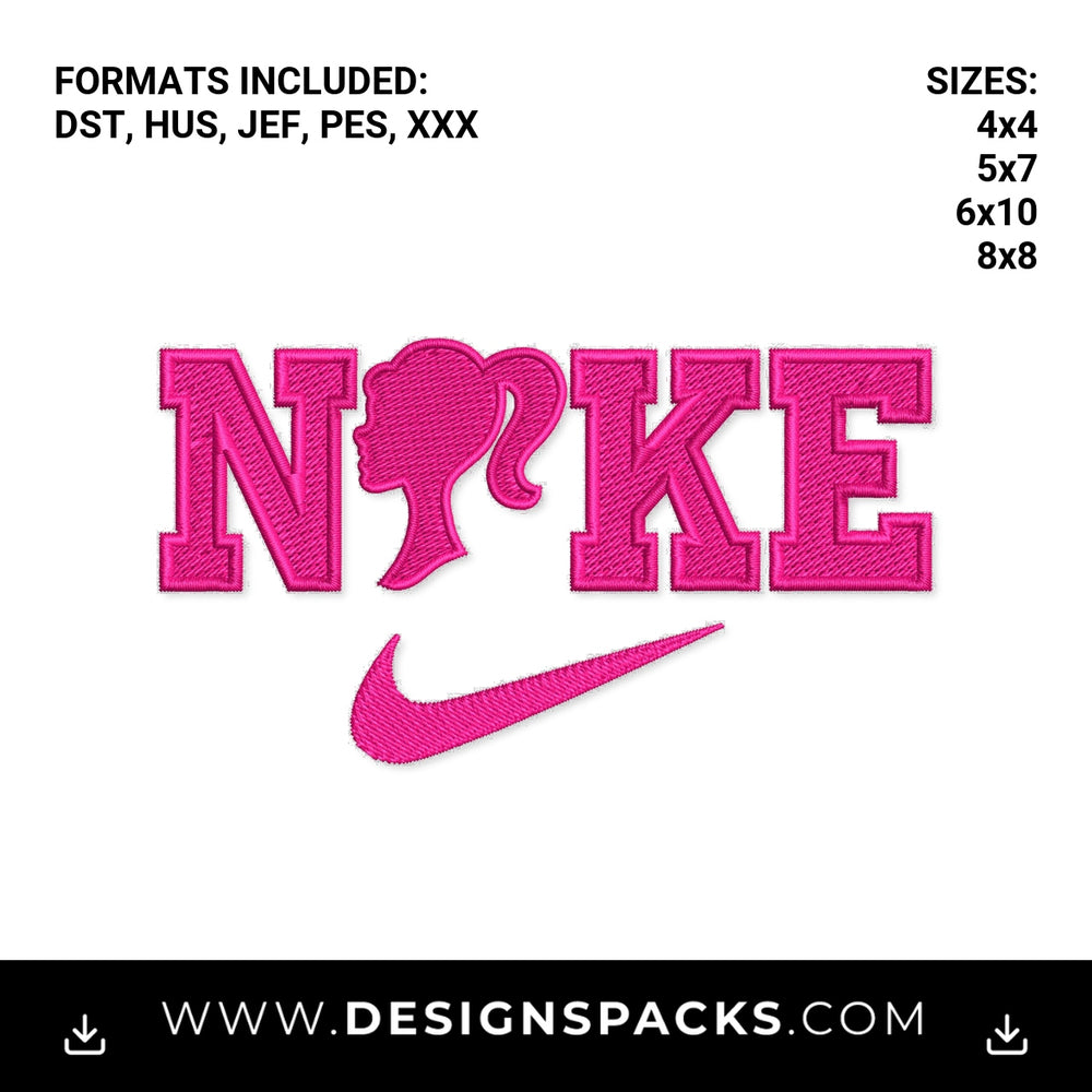 Pink Doll Silhouette Nike Swoosh Logo Embroidery Design - Instant digital download pattern at Designspacks.com