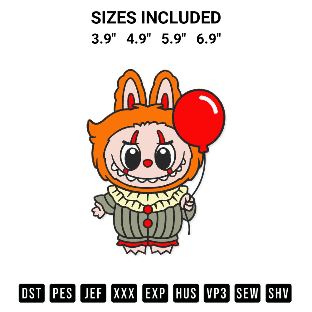 Add a unique touch to your apparel with the Pennywise Labubu Embroidery Design embroidery file. Premium instant download available now on Designspacks.com. Available sizes: 3.9", 4.9", 5.9", 6.9".