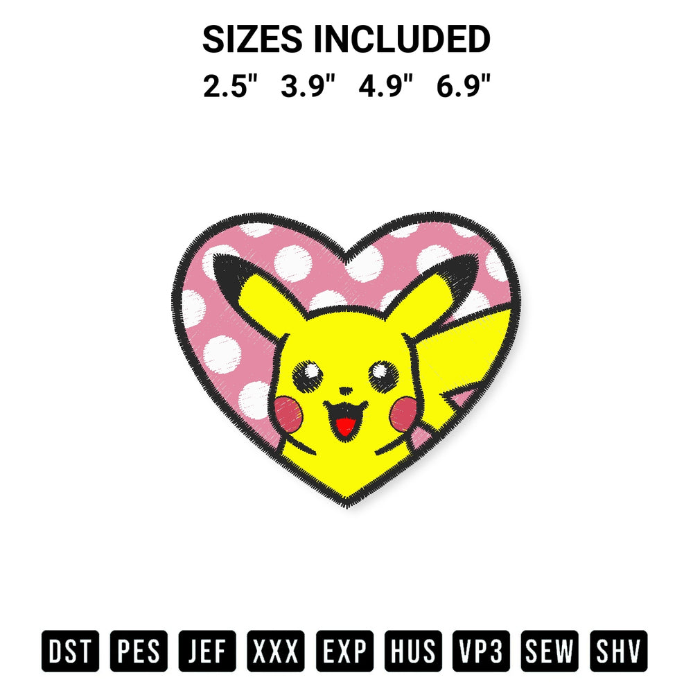 Elevate your next project with our Pikachu Heart Valentine Embroidery Design embroidery file. Shop high-quality digital patterns instantly at Designspacks.com. Available sizes: 2.5", 3.9", 4.9", 6.9".