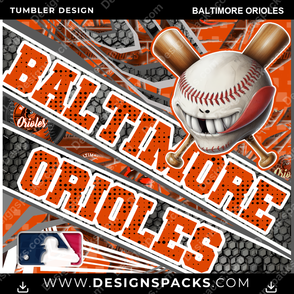 Baseball Angry Sports Baltimore Orioles MLB Baseball Tumbler Digital Wrap Design Download