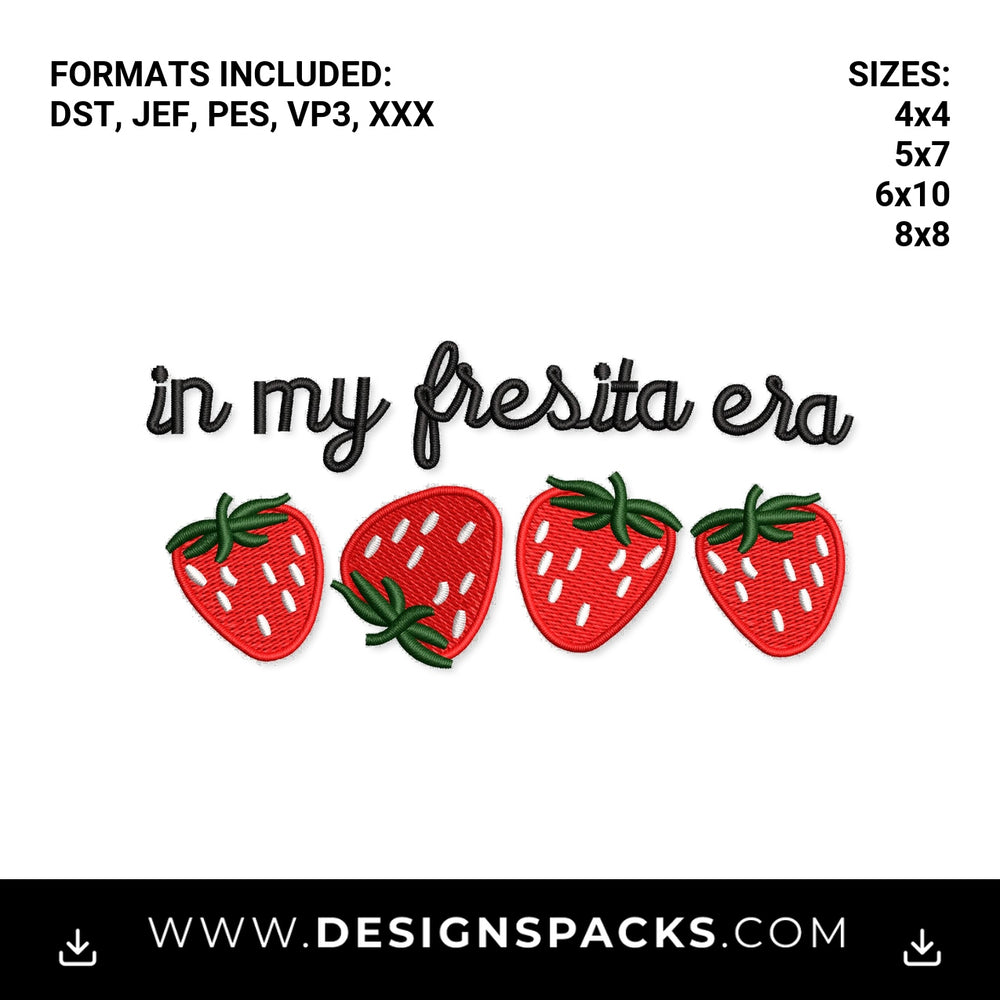In My Fresita Era Cute Strawberries Pattern Embroidery Design - Instant digital download pattern at Designspacks.com