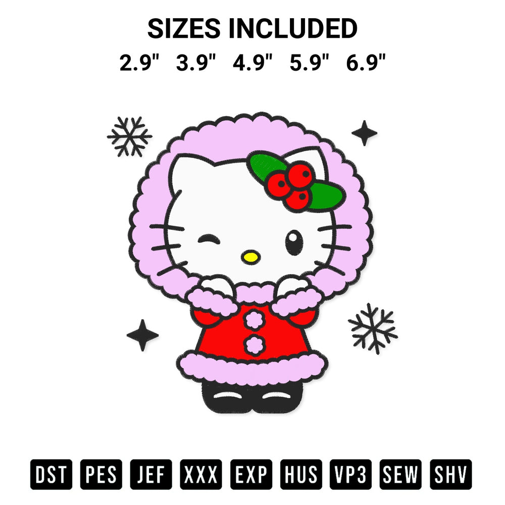 Transform your fabrics with the Christmas Hello Kitty Embroidery Design embroidery design. Instant access to premium digitized patterns at Designspacks.com. Available sizes: 2.9", 3.9", 4.9", 5.9", 6.9".