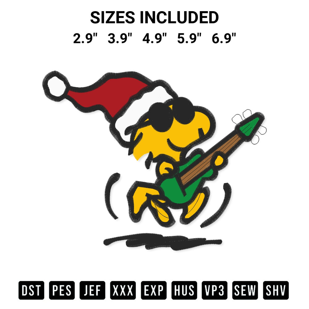 Add a unique touch to your apparel with the Christmas Woodstock And Guitar Embroidery Design embroidery file. Premium instant download available now on Designspacks.com. Available sizes: 2.9", 3.9", 4.9", 5.9", 6.9".