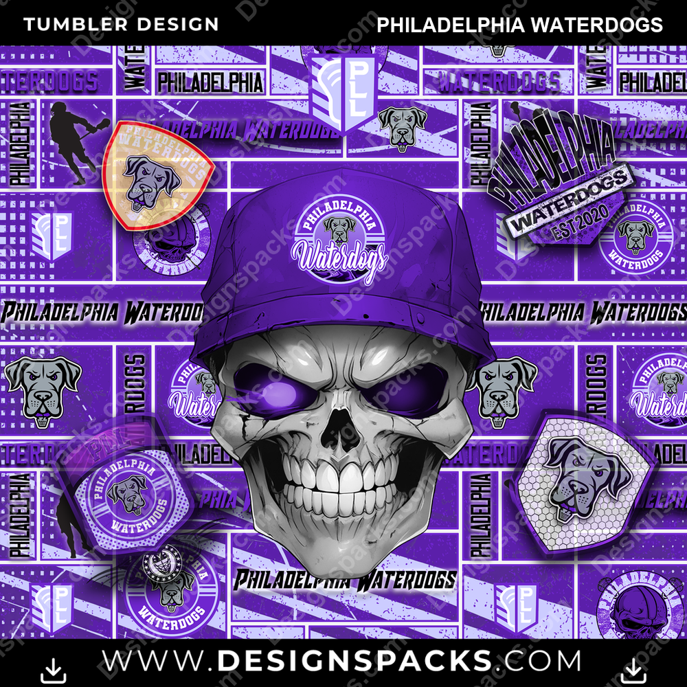 Lacrosse Skull Philadelphia Waterdogs PLL Lacrosse Tumbler Digital Wrap Design Download