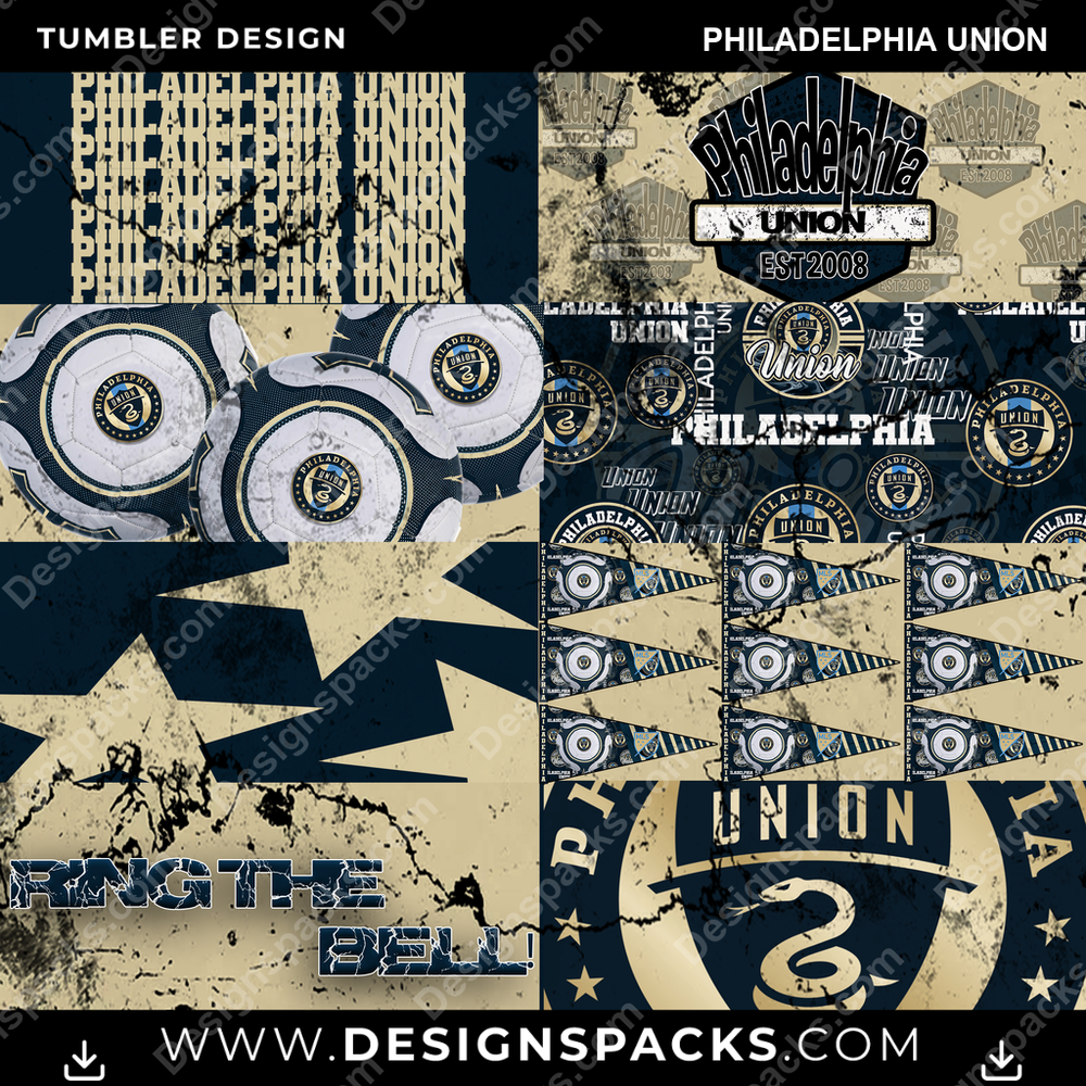 Soccer Distressed BG Philadelphia Union Tumbler Digital Wrap Design