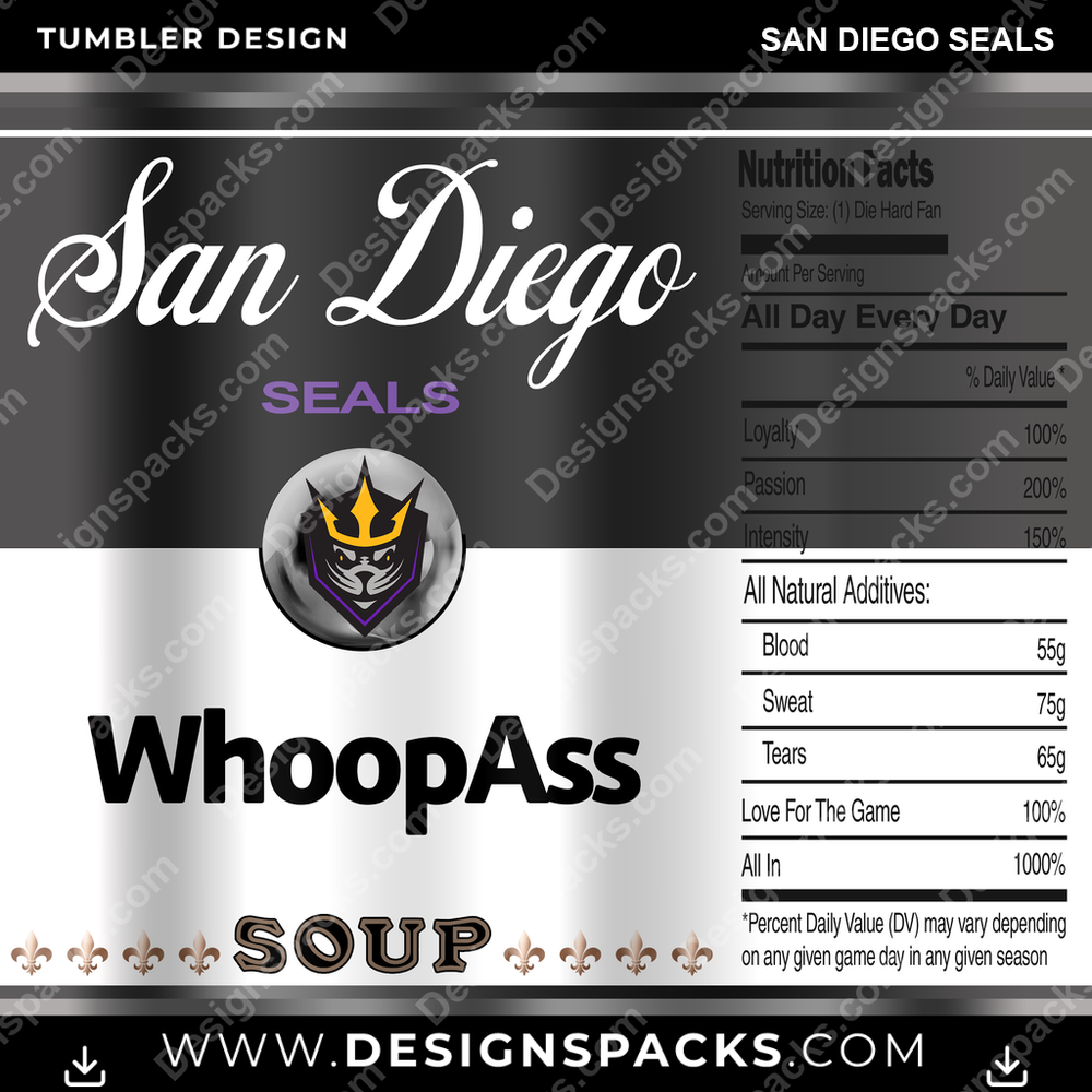 Lacrosse Soup Can San Diego Seals Tumbler Digital Wrap Design