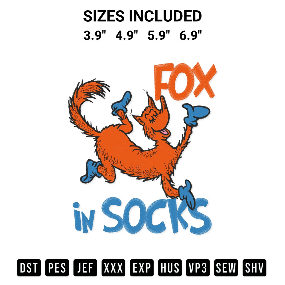Elevate your next project with our Fox In Socks Embroidery Design embroidery file. Shop high-quality digital patterns instantly at Designspacks.com. Available sizes: 3.9", 4.9", 5.9", 6.9".