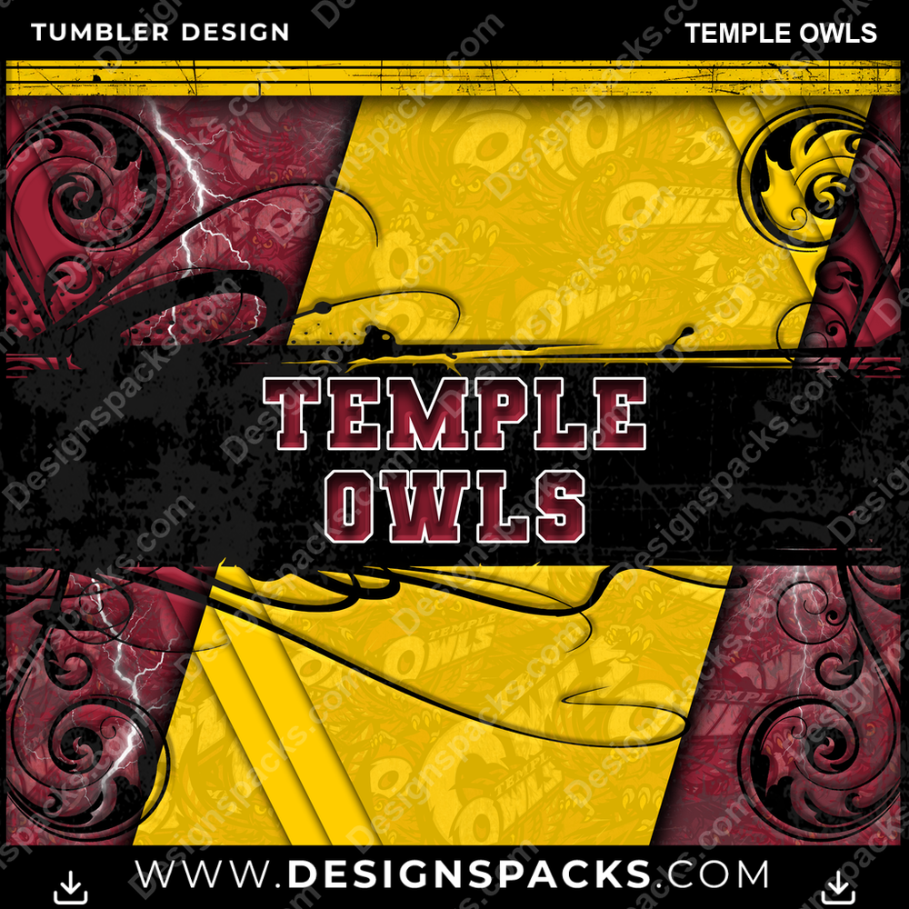 College Sport Elegant Temple Owls Tumbler Digital Wrap Design