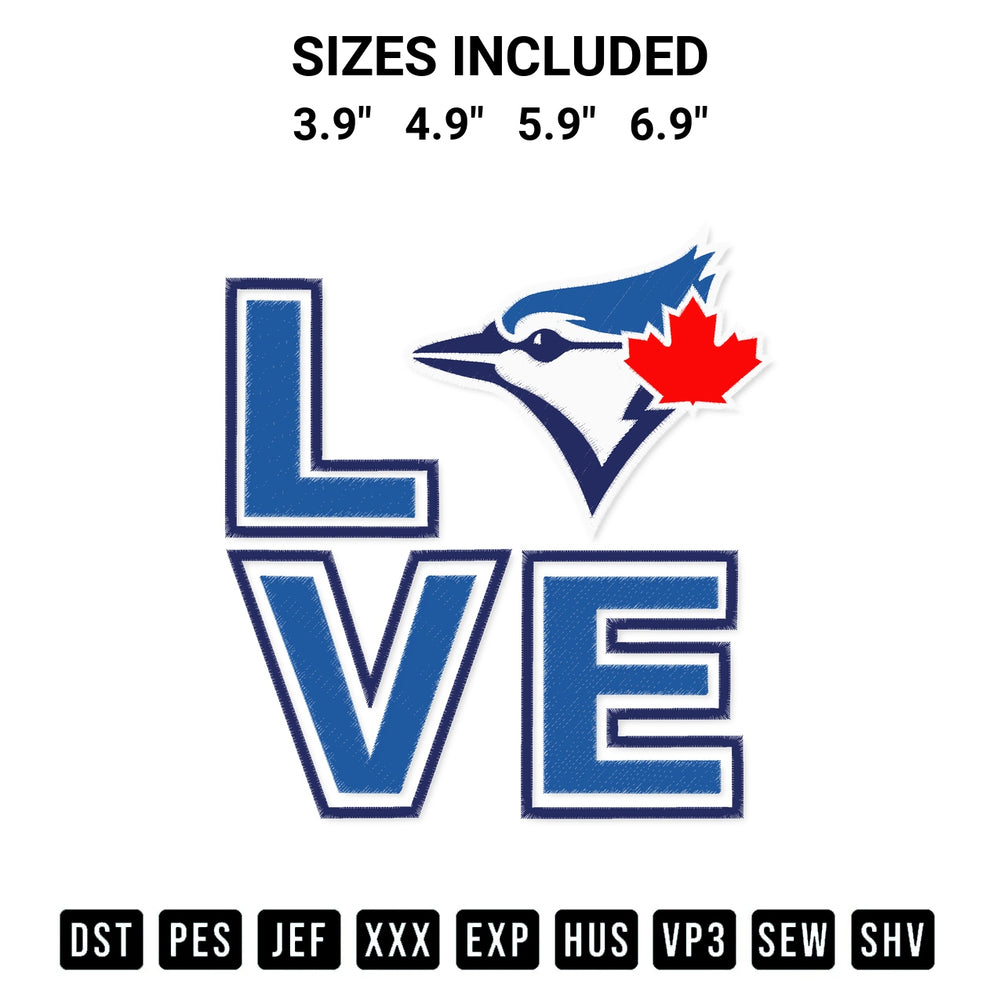 Get the Love Toronto Blue Jays Embroidery Design embroidery design for your custom crafts! Premium digitized files available for instant download at Designspacks.com. Available sizes: 3.9", 4.9", 5.9", 6.9".