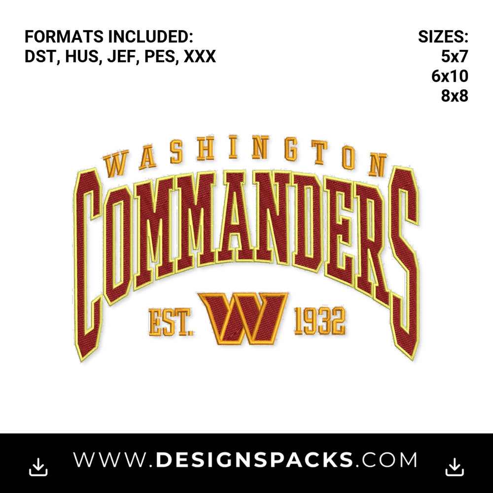Washington Commanders Est 1932 Logo Embroidery Design - Instant digital download pattern at Designspacks.com