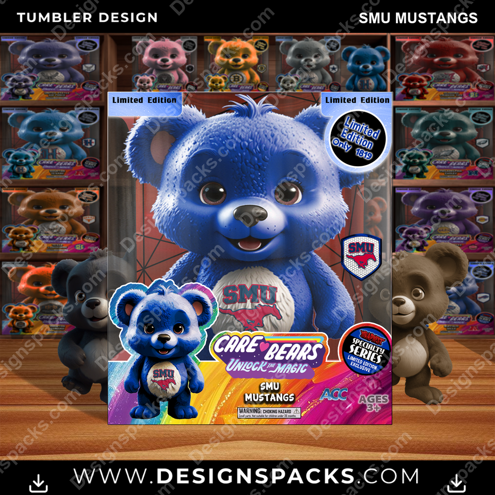 College Sport Care Bear Box SMU Mustangs NCAA College Sport Tumbler Digital Wrap Design Download