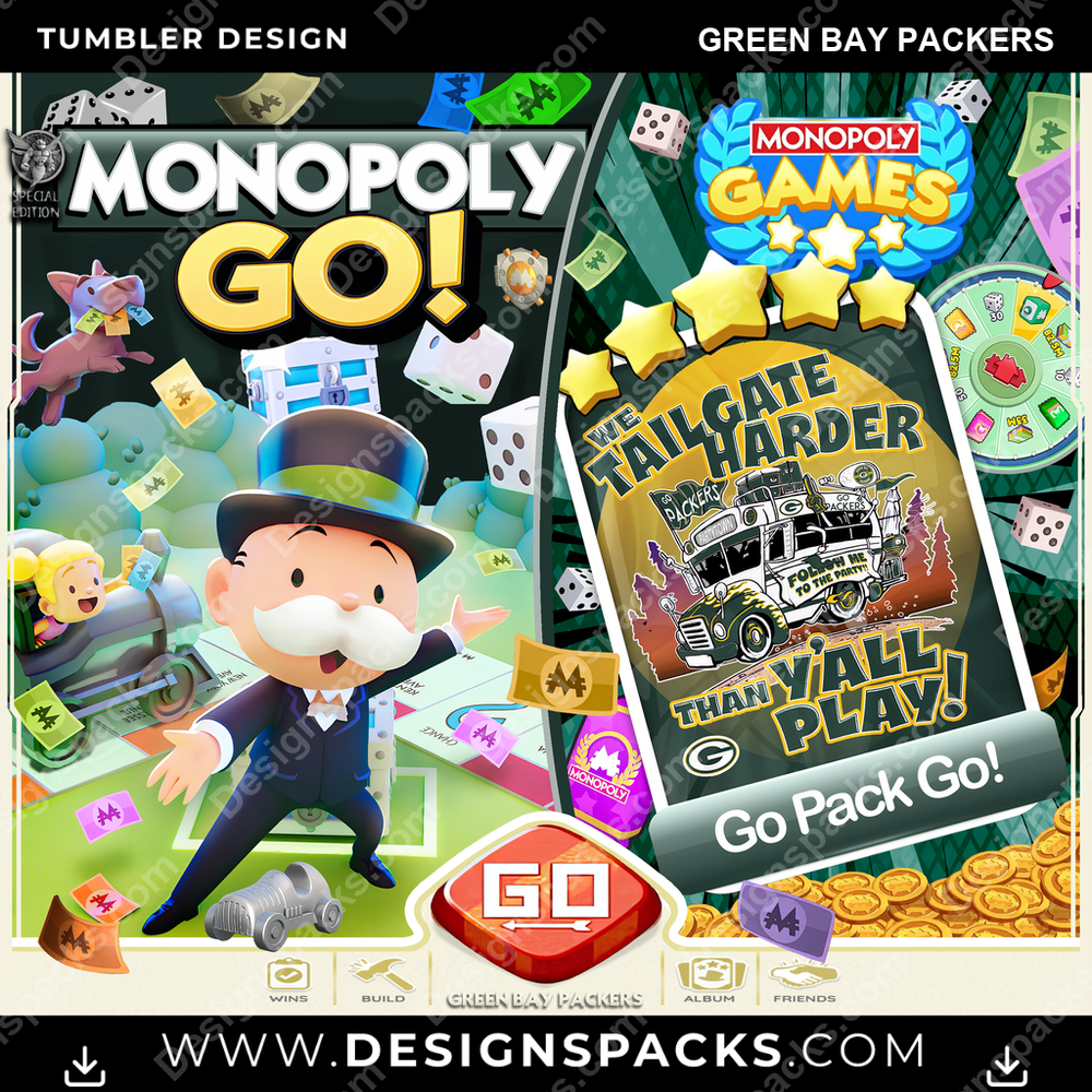 Football Monopoly Go! Green Bay Packers NFL Football Tumbler Digital Wrap Design Download