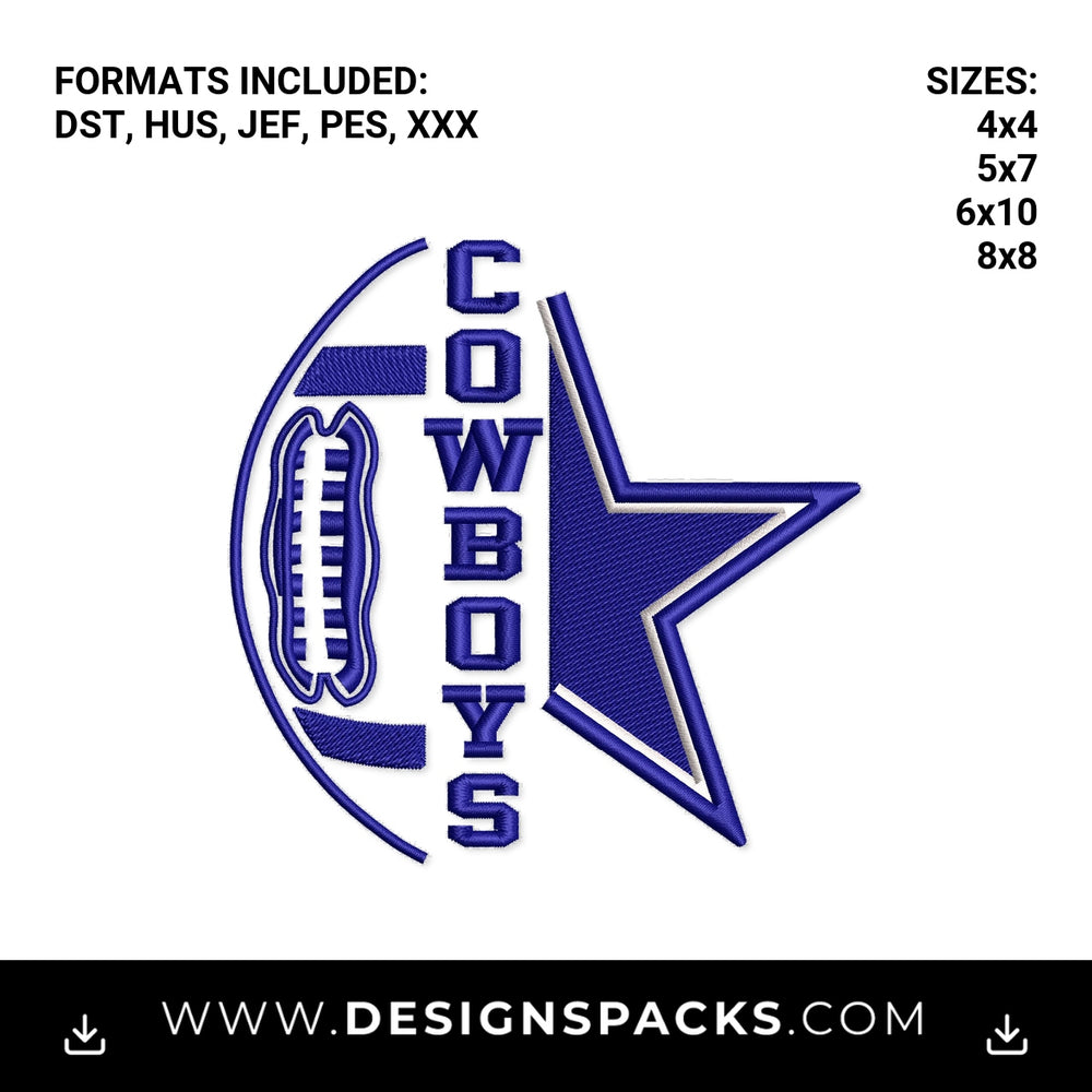 Dallas Cowboys Split Football Star Embroidery Design - Instant digital download pattern at Designspacks.com