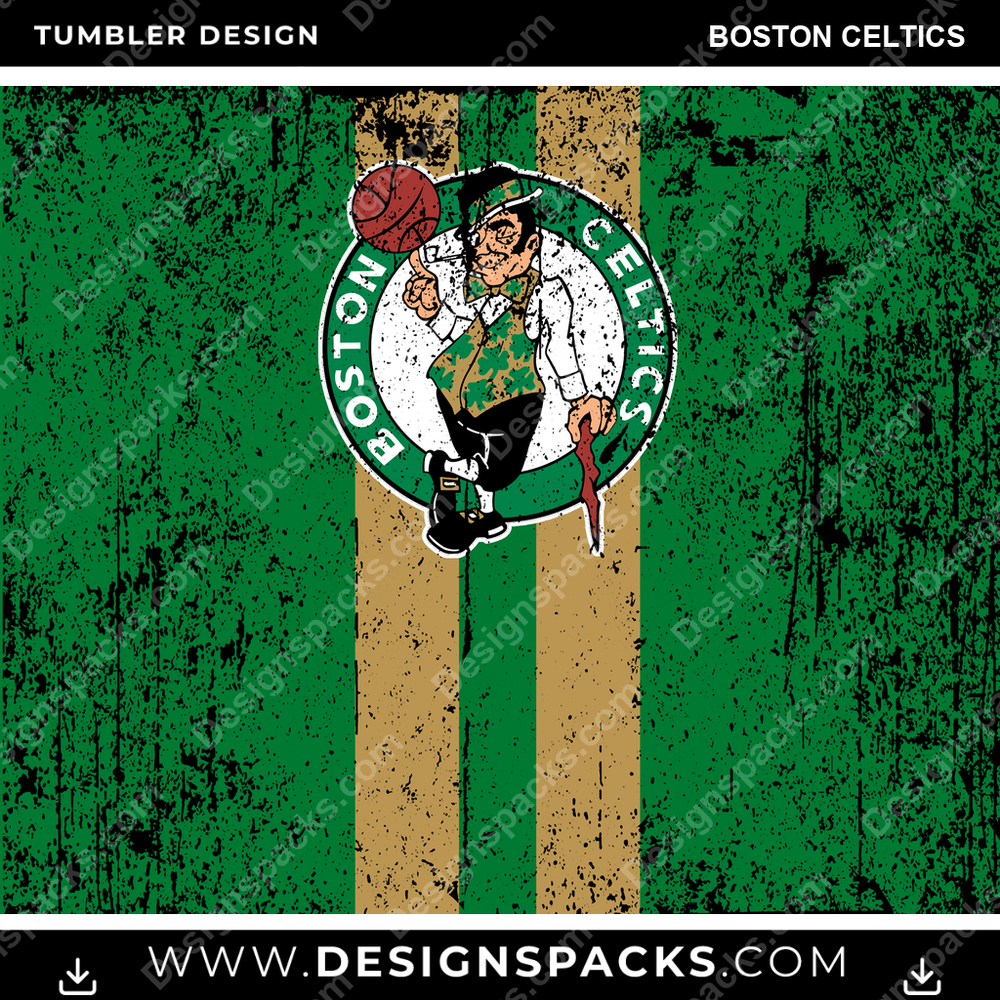 Basketball Grunge Style Boston Celtics Tumbler Digital Wrap Design