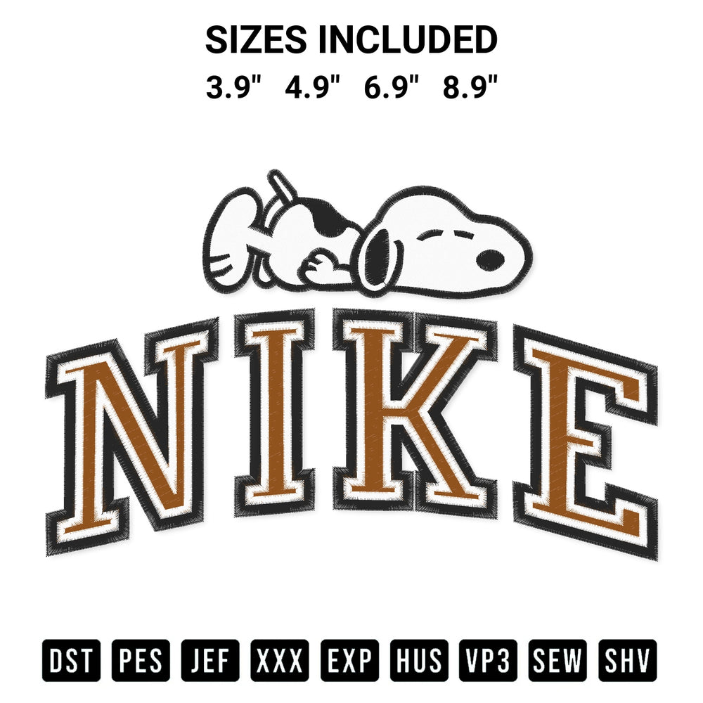 Elevate your next project with our Nike Snoopy Sleeping Embroidery Design embroidery file. Shop high-quality digital patterns instantly at Designspacks.com. Available sizes: 3.9", 4.9", 6.9", 8.9".