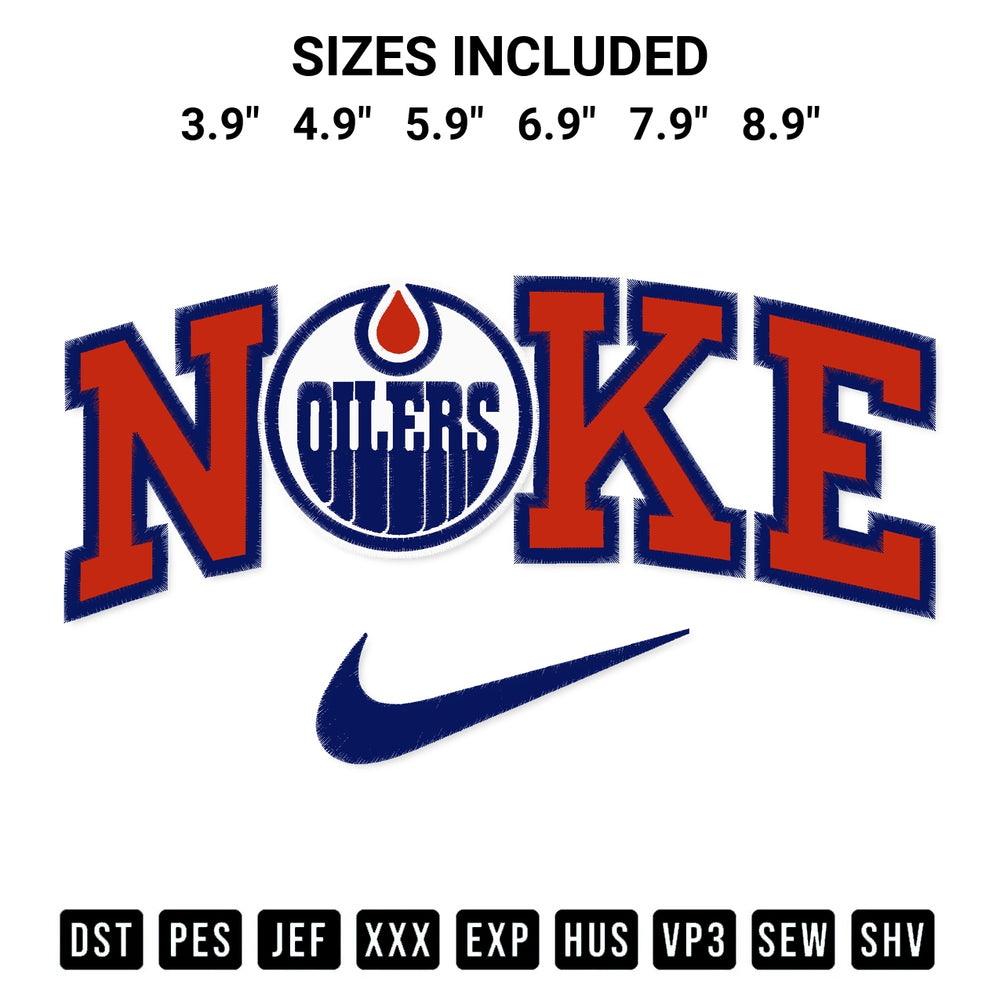 Stitch like a pro with the Edmonton Oilers X Nike Embroidery Design embroidery pattern from Designspacks.com. High-quality digital machine embroidery file. Available sizes: 3.9", 4.9", 5.9", 6.9", 7.9", 8.9".