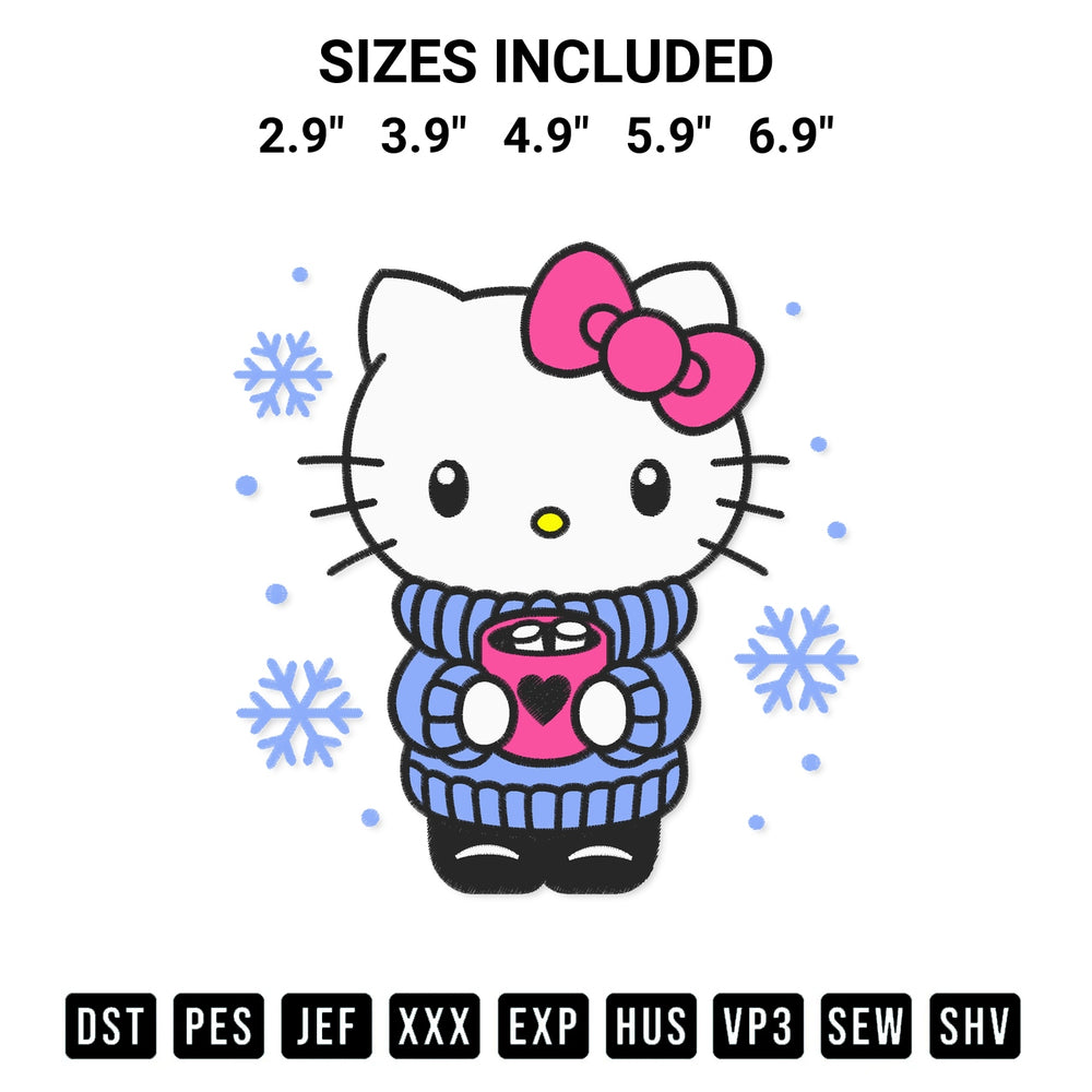 Discover the perfect addition to your crafting collection: Hello Kitty Hot Chocolate Embroidery Design embroidery file. Instantly available at Designspacks.com. Available sizes: 2.9", 3.9", 4.9", 5.9", 6.9".