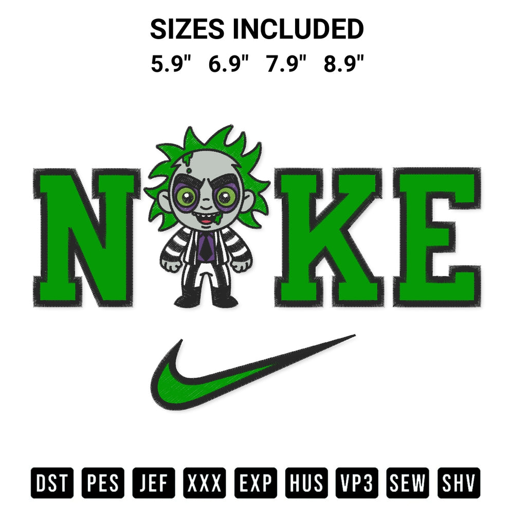 Download the Beetlejuice Nike Embroidery Design machine embroidery design exclusively at Designspacks.com. Premium digitized pattern for apparel and DIY crafts. Available sizes: 5.9", 6.9", 7.9", 8.9".