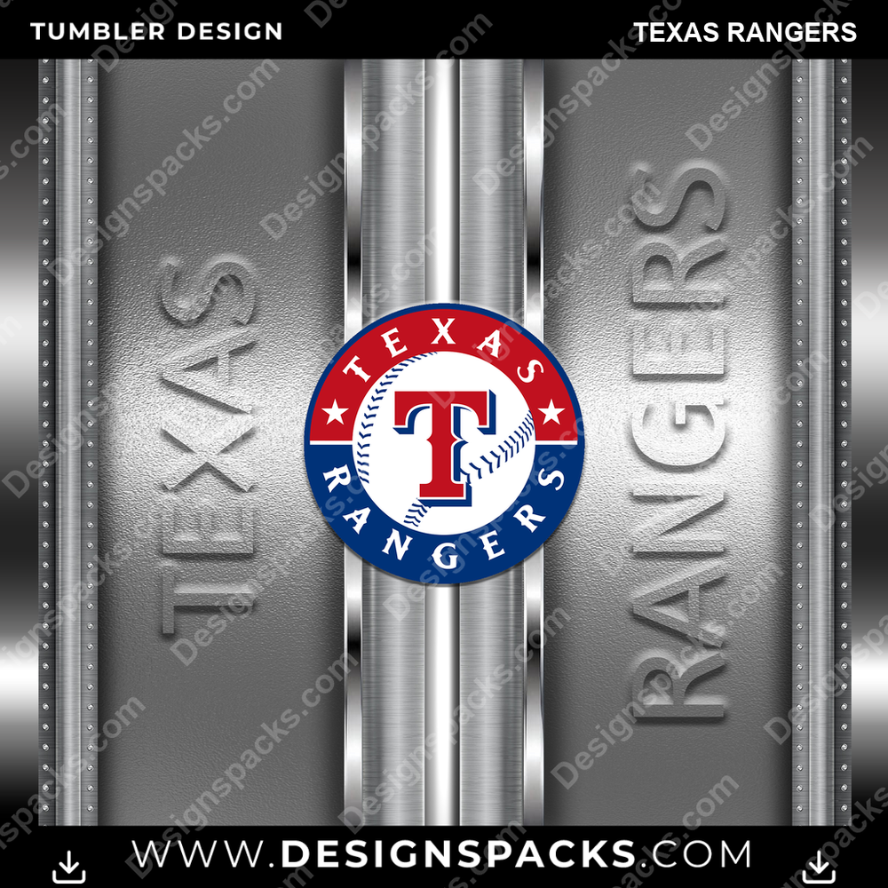 Baseball Metallic Texas Rangers Tumbler Digital Wrap Design